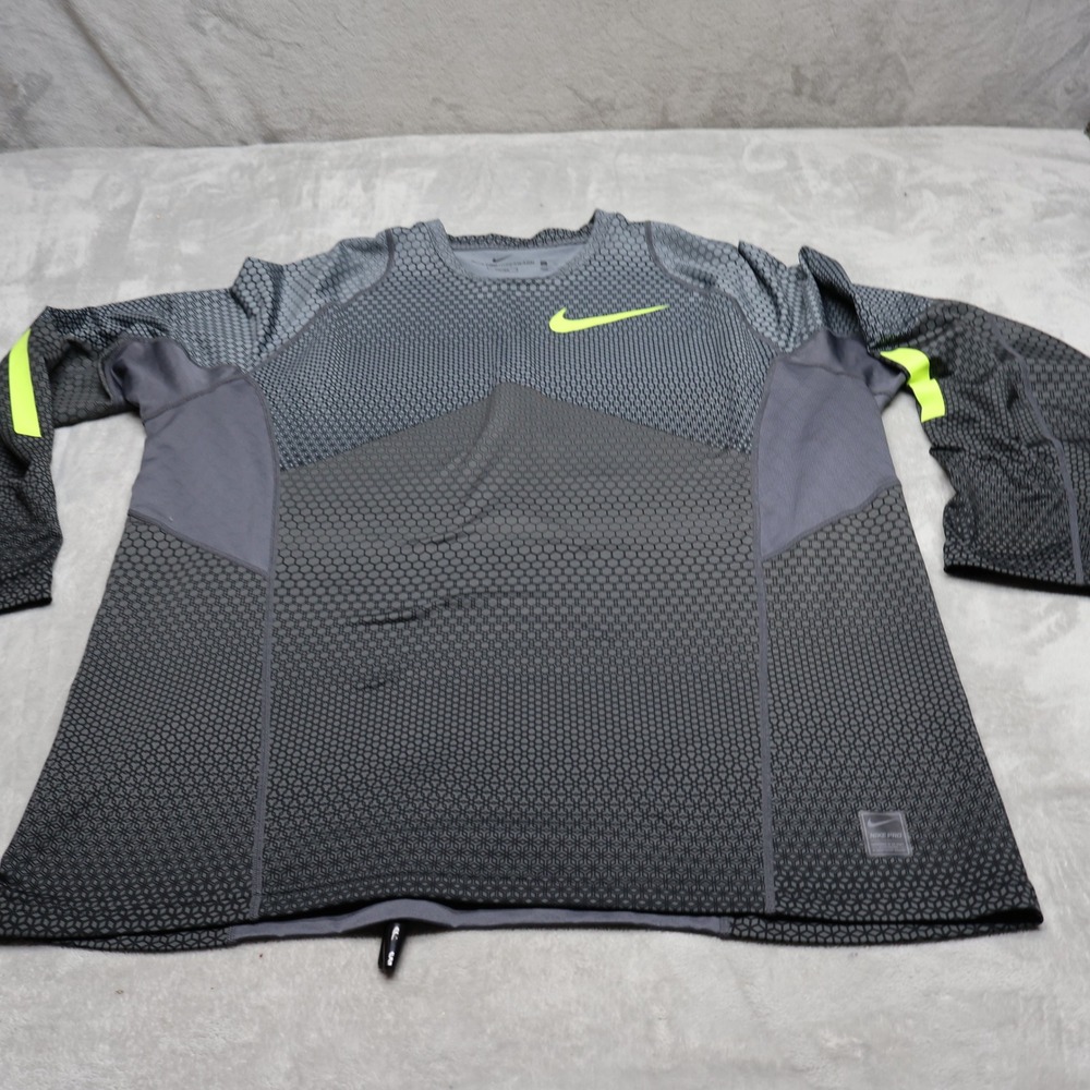 Nike Pro Shirt Mens XXL Grey Honeycomb Hyperwarm Fitted Long Sleeve Training